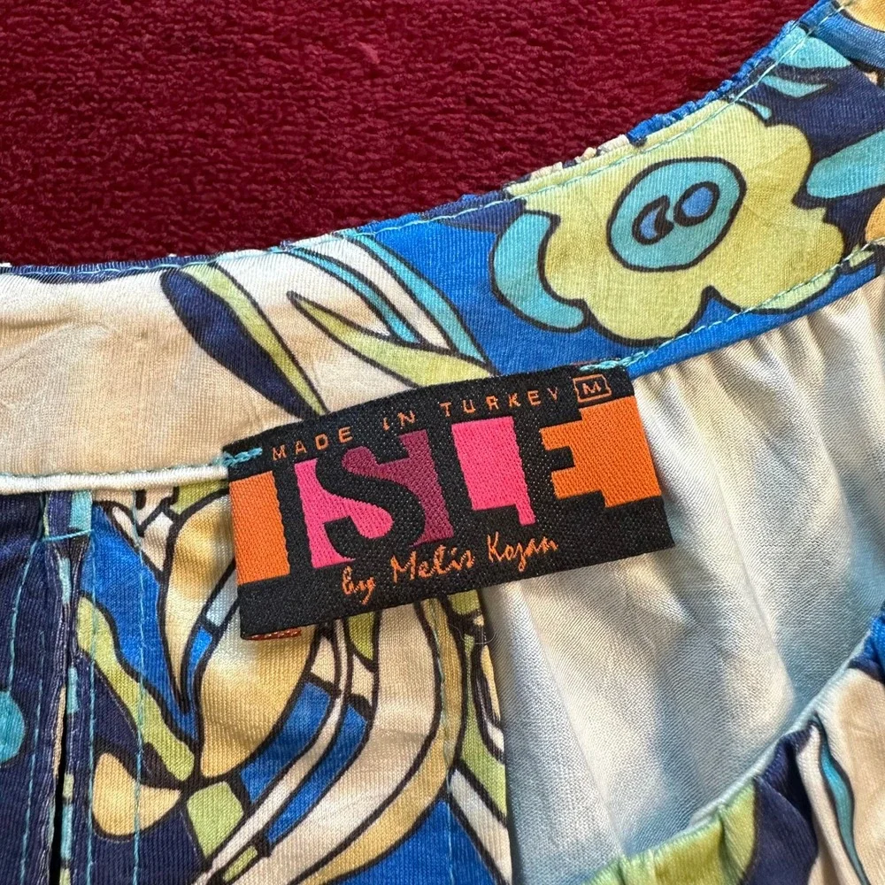 Isle by Melis Kozan Blue Green Floral Paisley Sleeveless Shift Dress Womens M‎